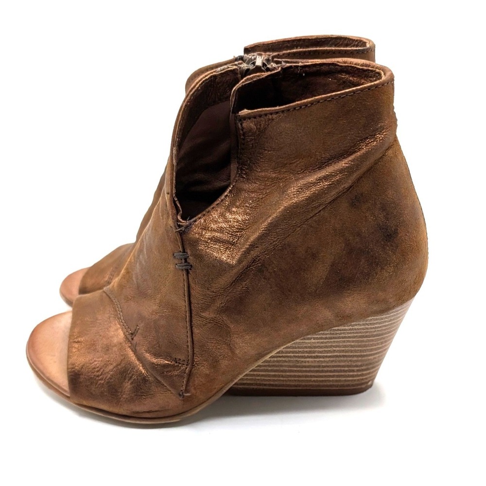 Miz Mooz 6 Wedge Bootie Bronze Metallic Leather Open Toe Ankle Boots 36 Festival